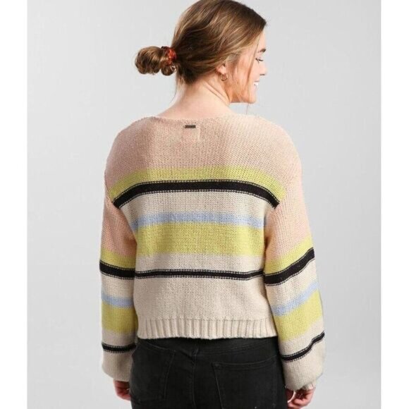 BILLABONG Seeing Stripes Sweater Crop Pink Lemongrass Sz M - Picture 6 of 15